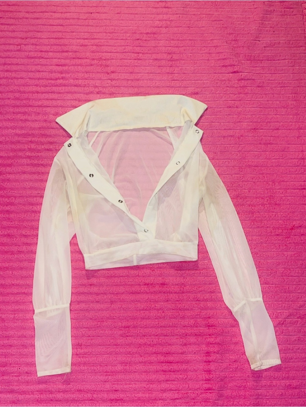Sheer White Cropped Button-Front Collor Top